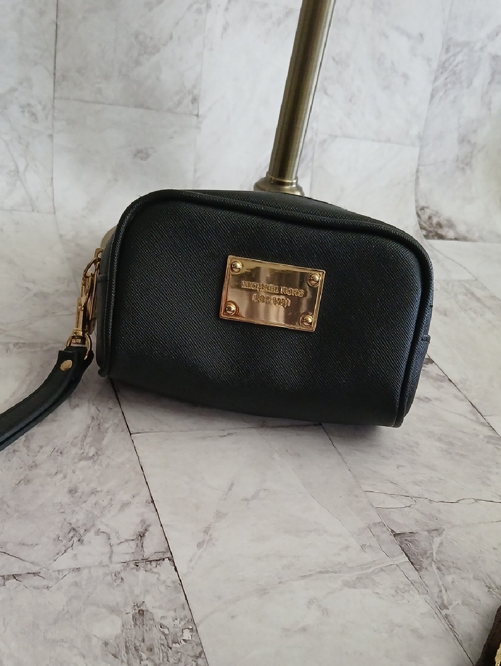 Michael Kors Black Saffiano Wristlet with Gold Plate